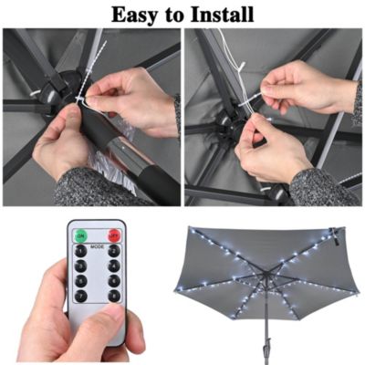 Solar String Light Fit 6-Rib 7/8/9 Ft Outdoor Patio Umbrella 96 LED Cold White