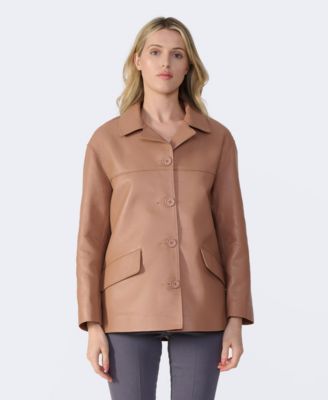 Women's Relaxed Leather Jacket, Created for Macy's