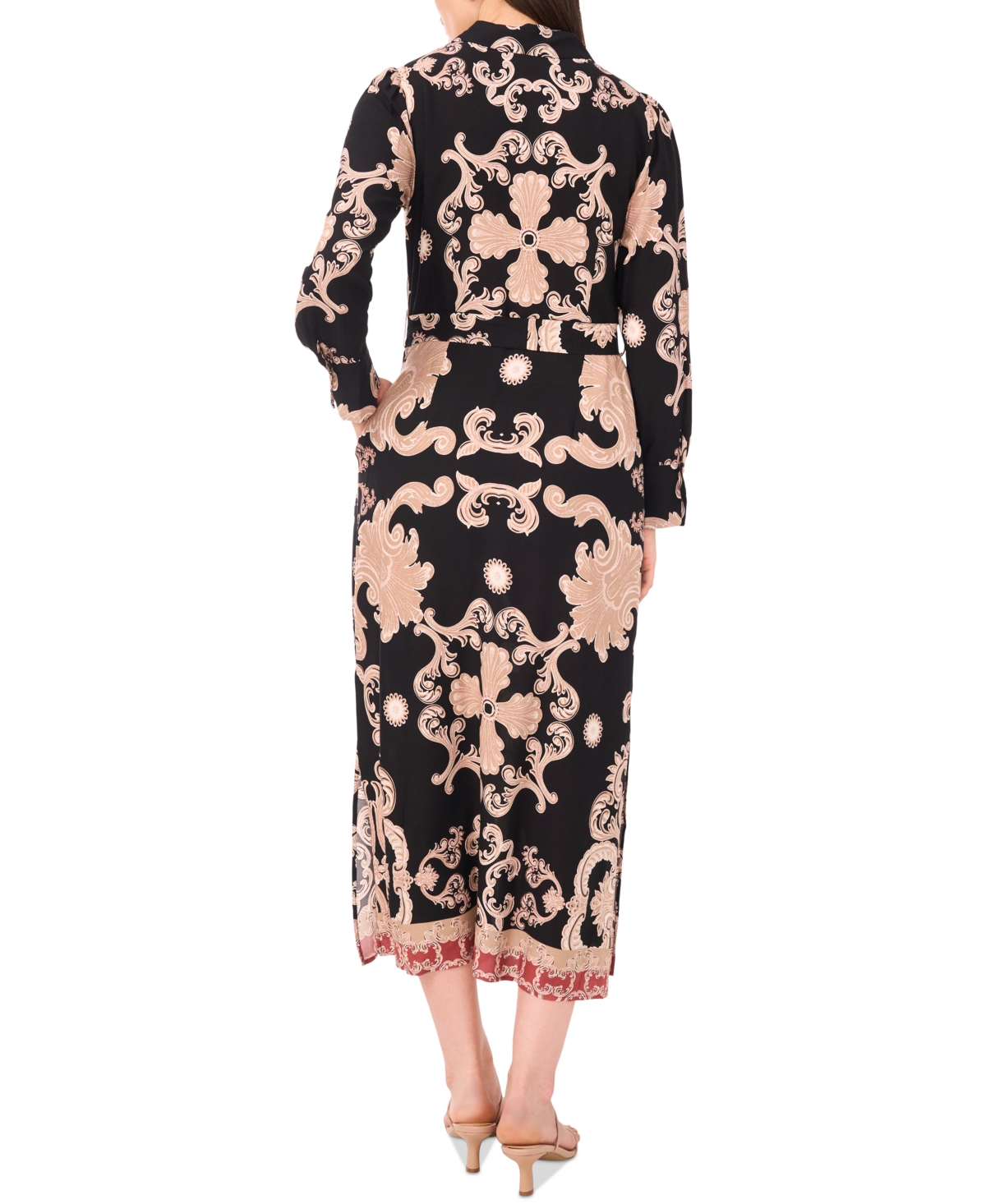 Vince Camuto Women's Paisley Tie-waist Maxi Shirtdress In Black