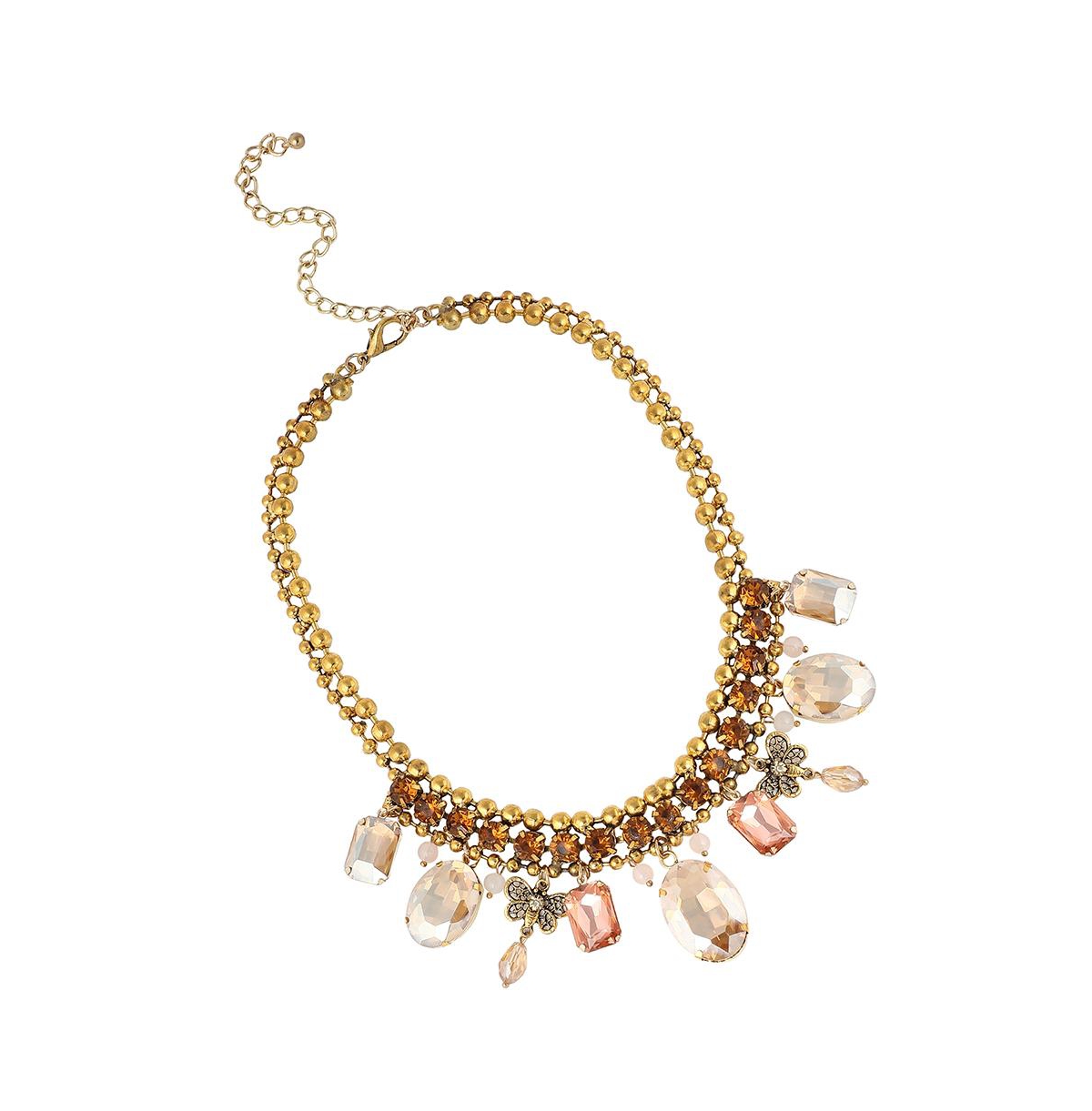 Gold-Plated Crystal Statement Necklace - Brown