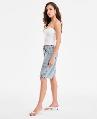 Bar III Women's Denim Cargo Shorts, Exclusively at Macy's