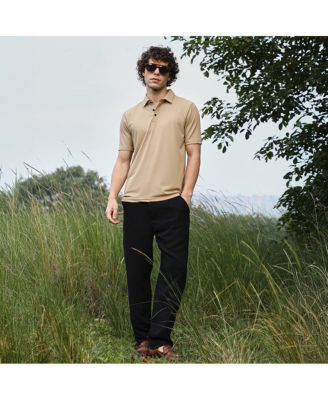 Men's Buff Beige Solid Knit Polo T-Shirt