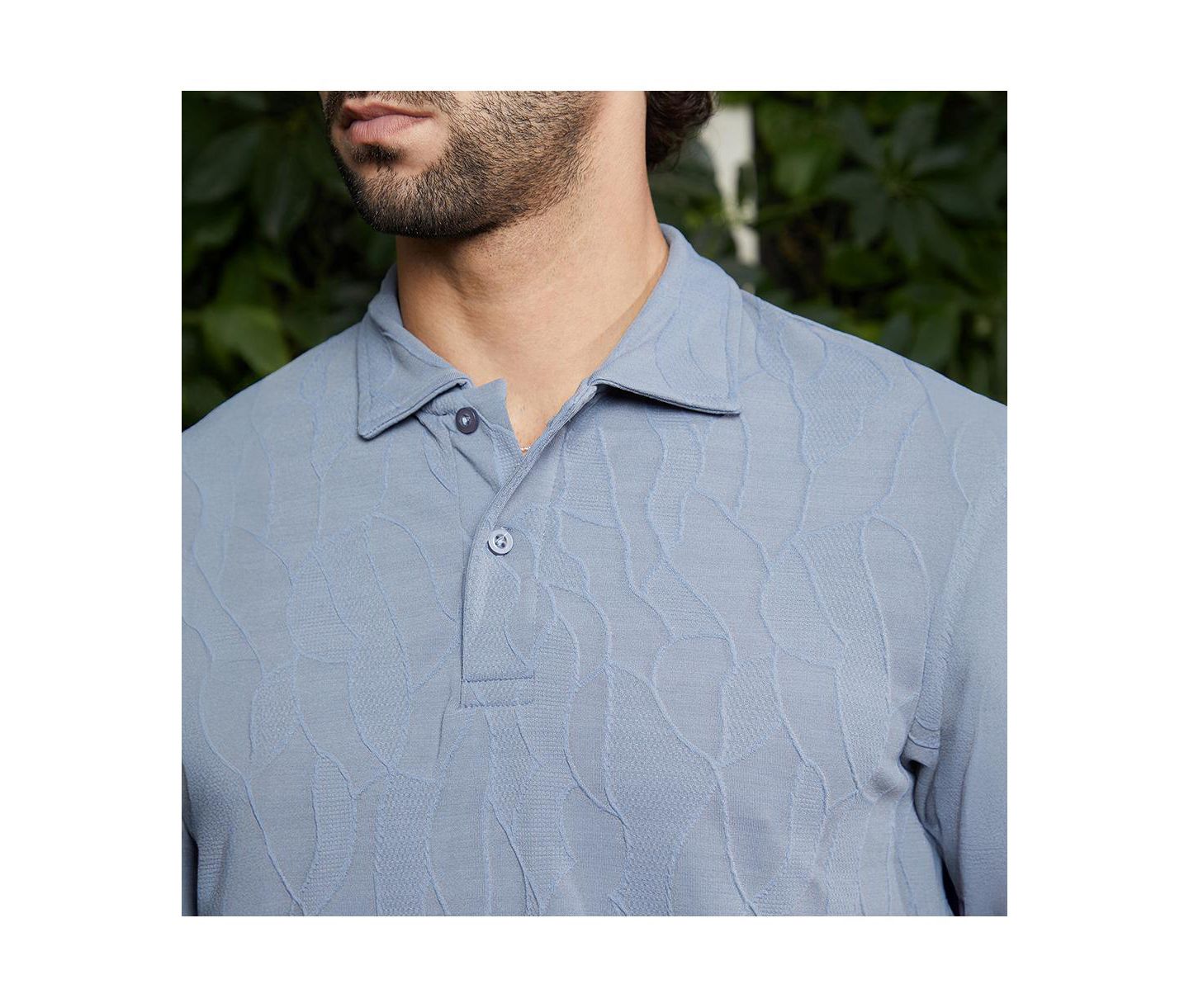 Мужская футболка Cahoot Campus Sutra Powder Blue Veined-Tactile Polo, цвет: Синий — фото 7