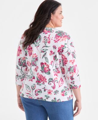 Plus Size Printed 3/4-Sleeve Top, Exclusively at Macy's 