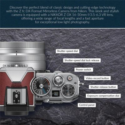 Z fc DX-Format Mirrorless Camera with NIKKOR Z DX 16-50mm f/3.5-6.3 VR Lens, Crimson Red with Zoom-Mini TTL, Candisk PRO 64GB, Alpine 140,Screen