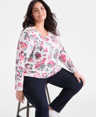 売れ筋商品|||スタイルアンドコー カットソー トップス レディース Plus Size Johnny-Collar Long-Sleeve Top, Created for Macy's Grey Dust I.N.C. International Concepts Women's Johnny-Collar Top