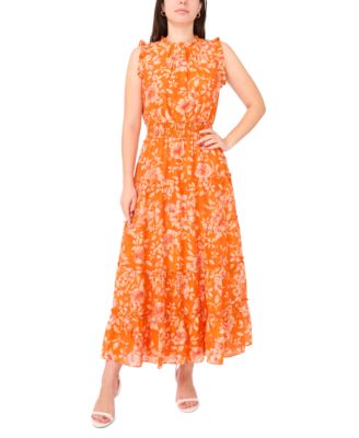 Sam & Jess - Petite Ruffle-Neck Smocked-Waist Maxi Dress