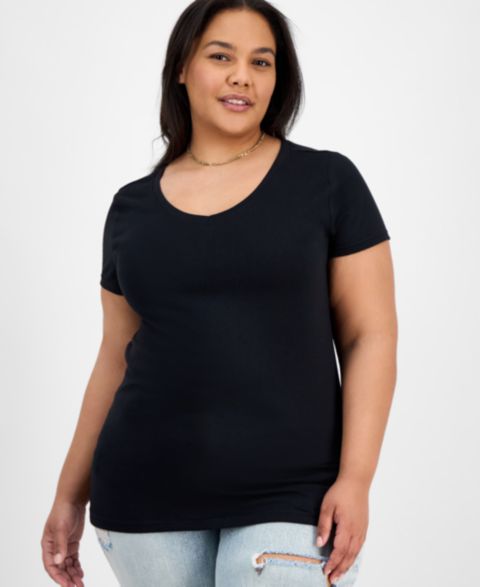 Женская футболка Aveto Trendy Plus Size Fitted V-Neck, цвет: Чёрный