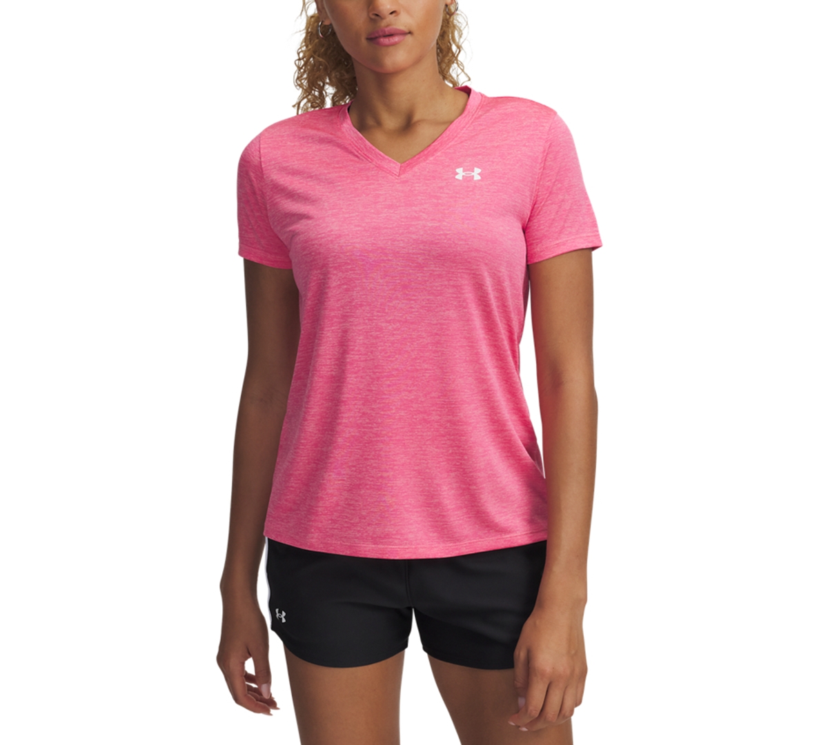 Under Armour Women's Twist Tech V-Neck Short-Sleeve Top - Super Pink/White