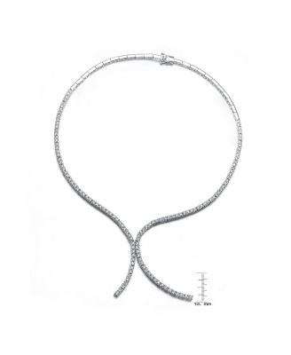 Sterling Silver White Gold Plated Cubic Zirconia Double Tennis Necklace