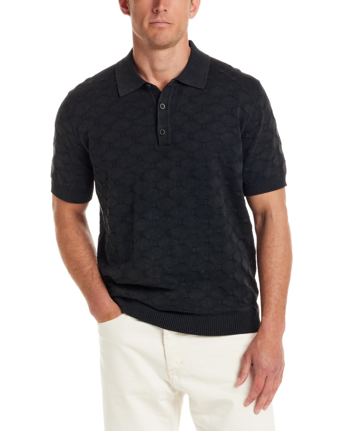 Мужской свитер поло с коротким рукавом и ромбовидным рисунком