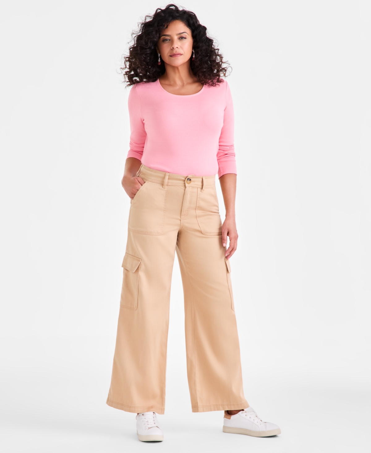 Women's Mid Rise Wide-Leg Cargo Pants, Macy's Exclusive - Kendal Green