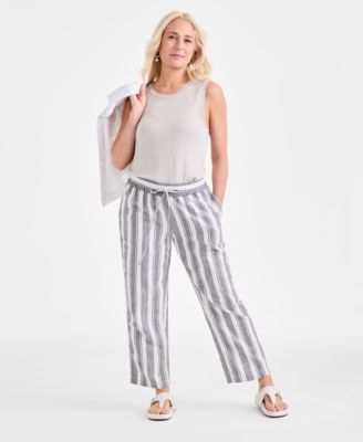 Style & Co - Women's Cotton Mid-Rise Wide-Leg Striped Pants