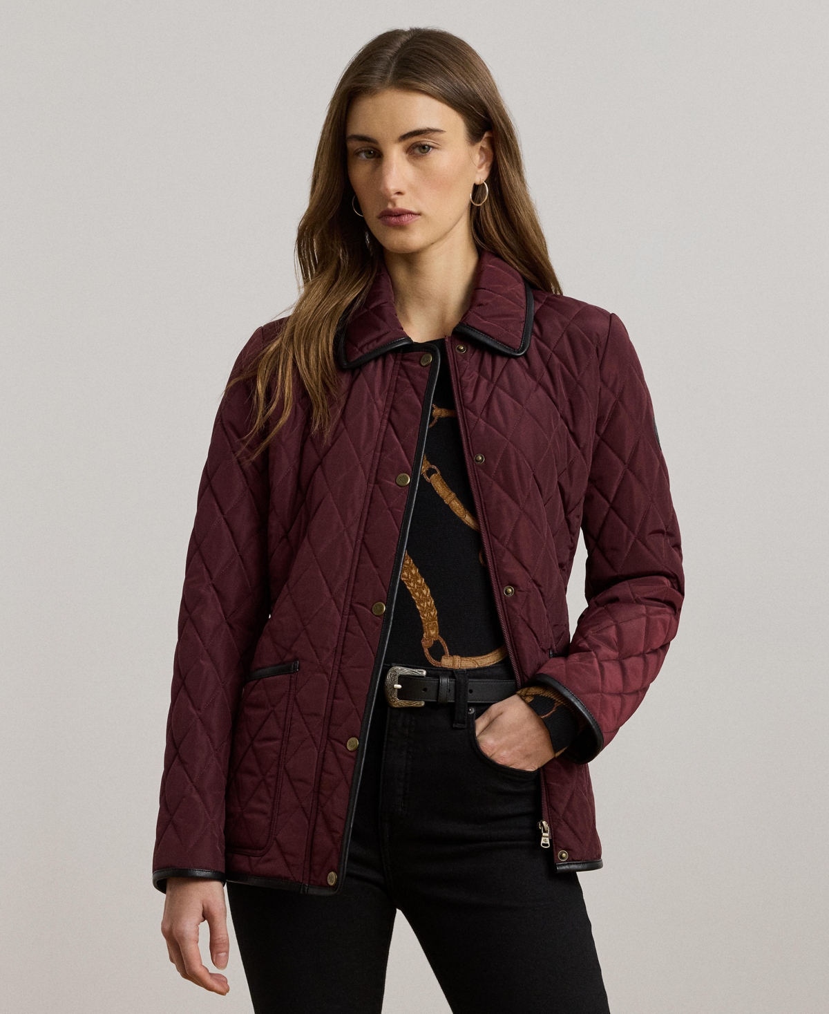 Ralph Lauren Petite Quilted Velboa Lined Coat In Burgundy