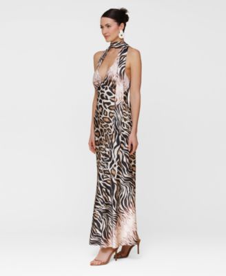 Women's Printed Halter Scarf-Tie Maxi Dress