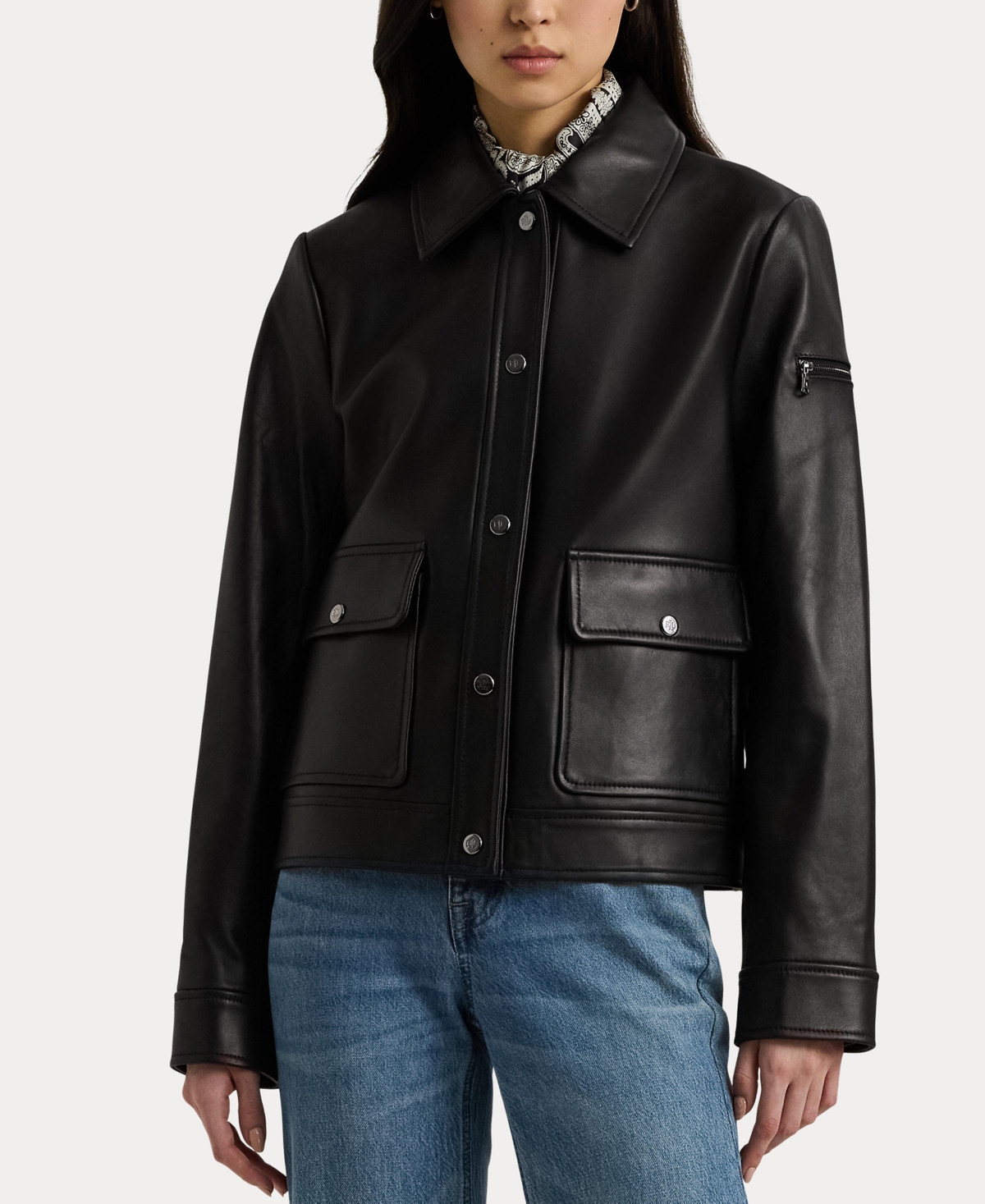 Ralph Lauren Women's Buttoned Leather Jacket In Black