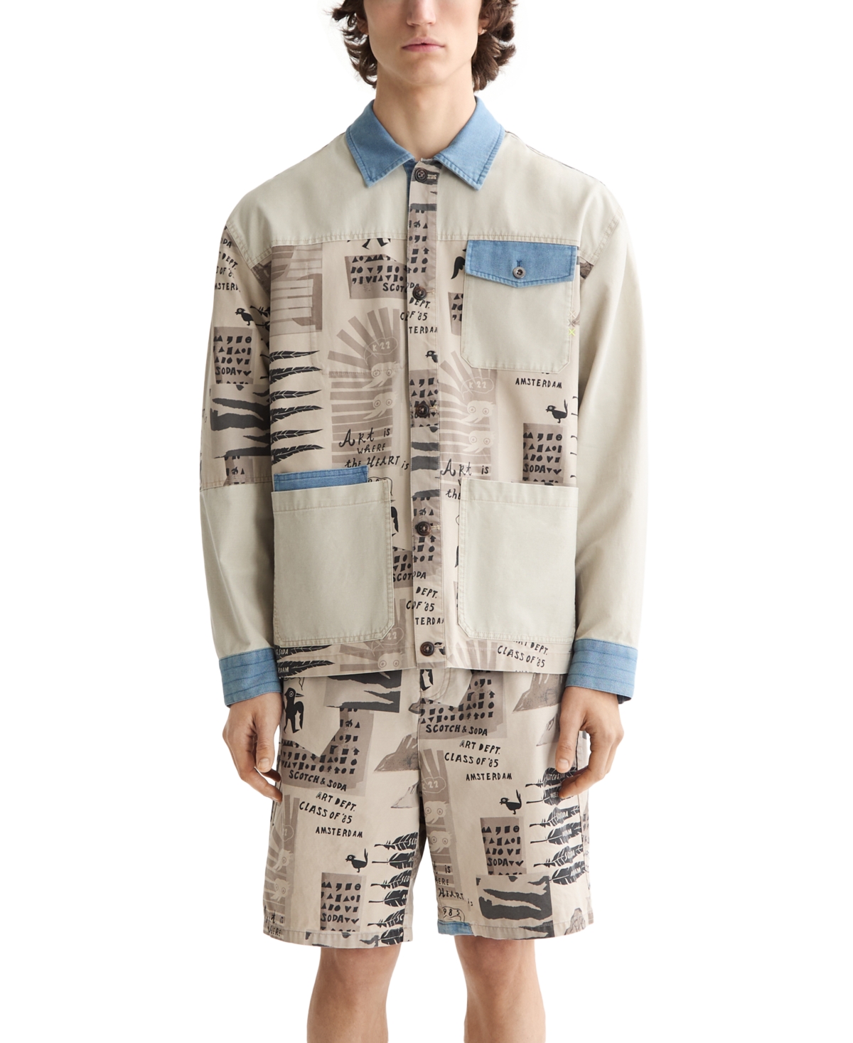 Scotch & Soda Men's Printed Colorblocked Shirt In Multi