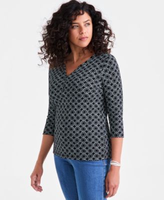 Style & Co - Petite Circles-Print Henley Top