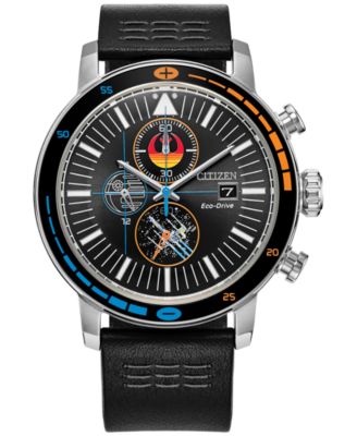 Citizen - Men's Chronograph Star Wars Rebel Starfighter Black Leather Strap Watch 44mm Box Set