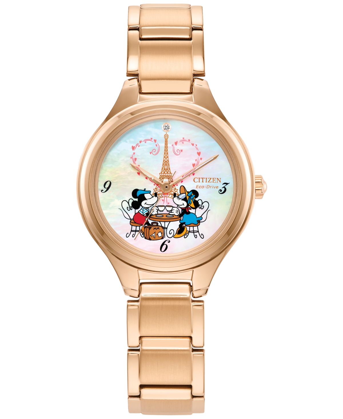 Eco-Drive Women's Disney Mickey & Minnie Take Paris Rose Gold-Tone Stainless Steel Bracelet Watch 29mm - Rose Gold