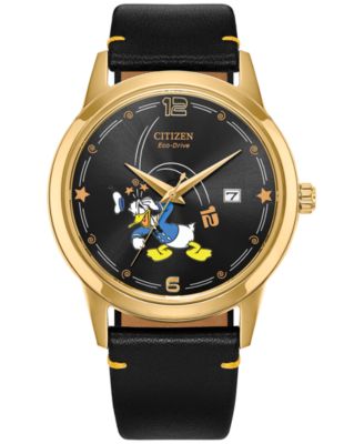 Citizen - Men's Disney Donald Duck Seeing Stars Black Leather Strap Watch 40mm