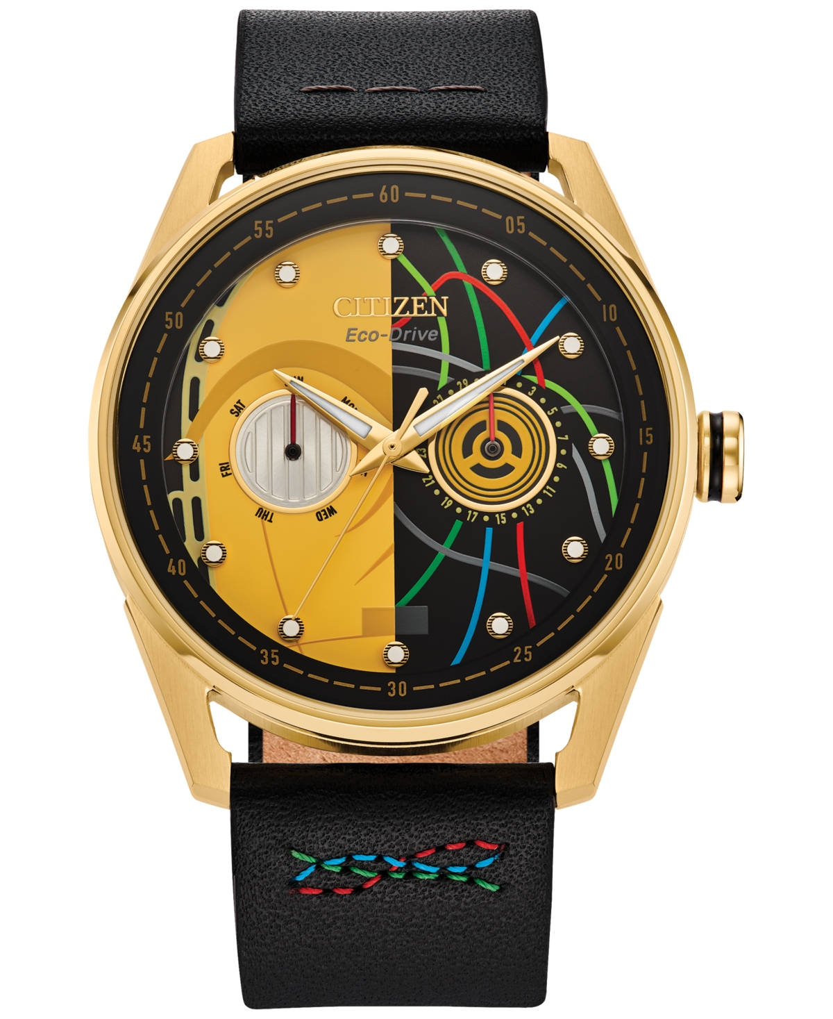 Eco-Drive Men's Star Wars C-3PO Awakens Black Leather Strap Watch 42mm - Black