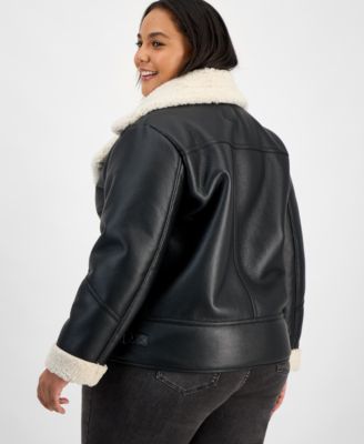Plus Size Asymmetric Faux-Shearling Coat