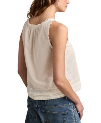 Lucky Brand Women's Cotton Lace-Trim Swing Tank Top - Macy's