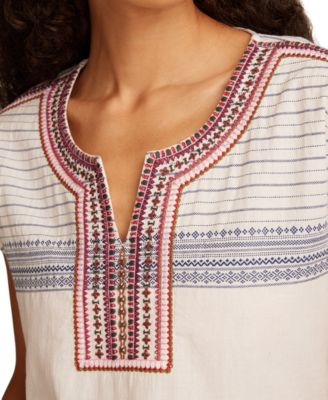 Women's Shell-Sleeve Cotton Peasant Blouse