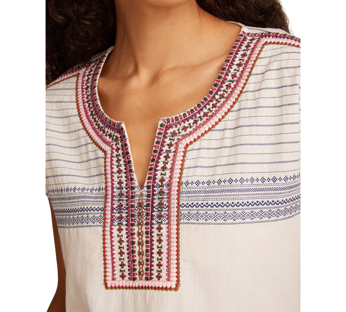 Lucky Brand Women's Shell-sleeve Cotton Peasant Blouse