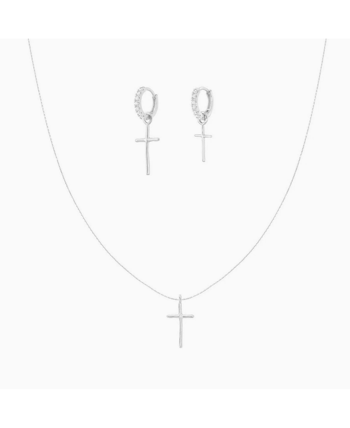 Sterling Silver 18k Gold Plated Ariel Cross Necklace & Mismatching Cross Earrings Set