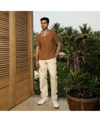 Men's Coffee Brown Crease-Tactile Cuban Polo T-Shirt