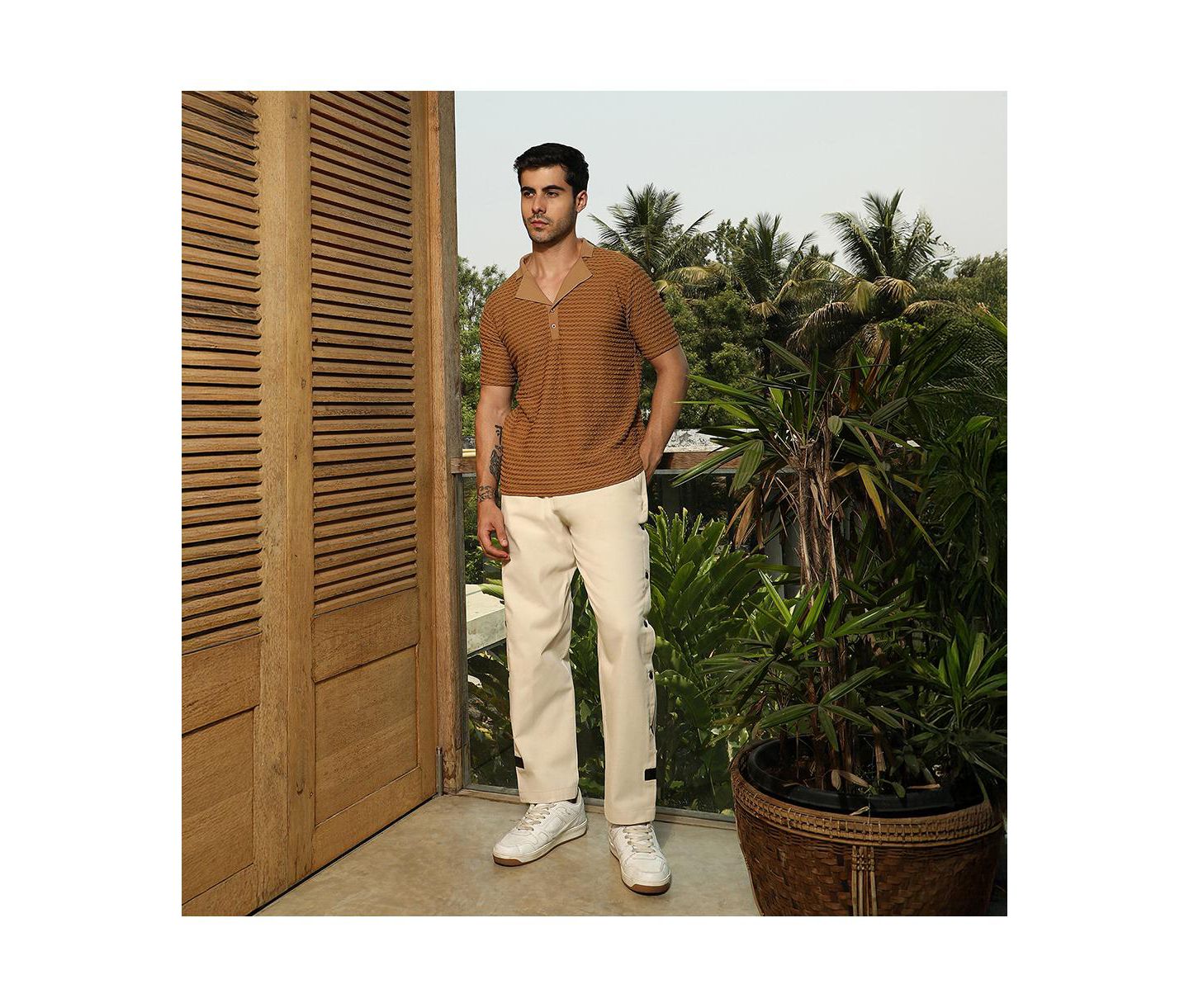 Мужская футболка Cahoot Campus Sutra Coffee Brown Crease-Tactile Cuban Polo, цвет: Коричневый — фото 6