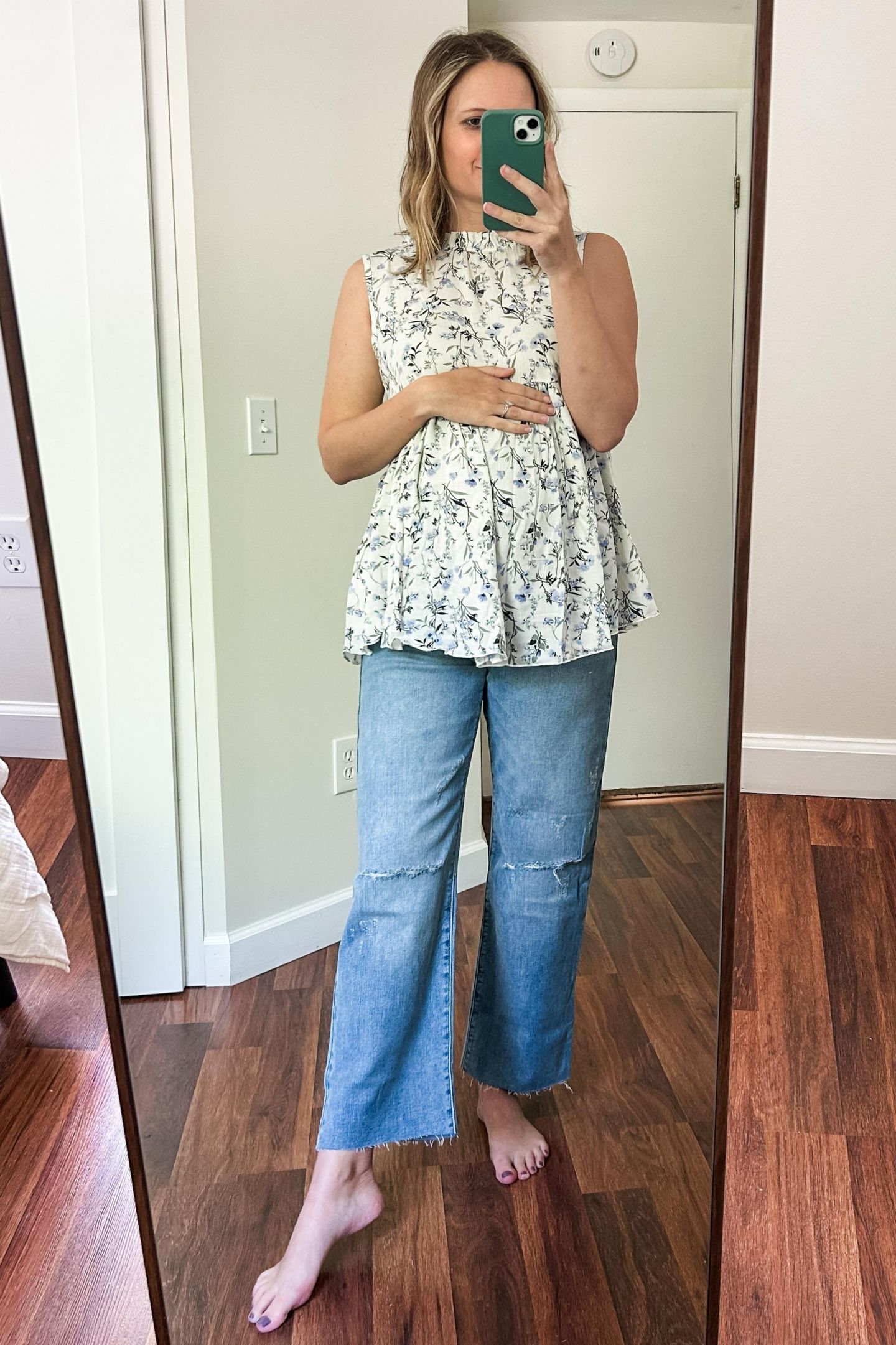 Женские джинсы Pinkblush Blue Straight Leg Frayed Hem, цвет: Синий — фото 5