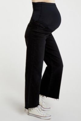Maternity Black Wide Leg Raw Hem Jeans
