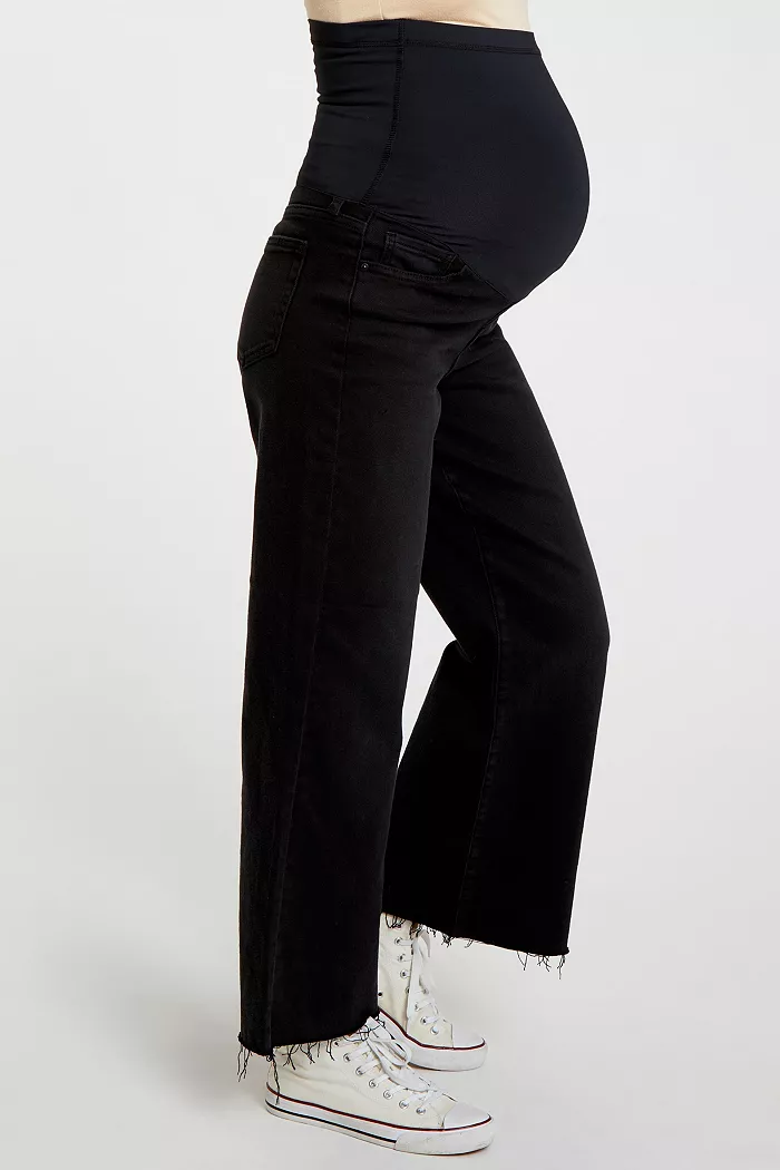Maternity Black Wide Leg Raw Hem Jeans - thumbnail 4