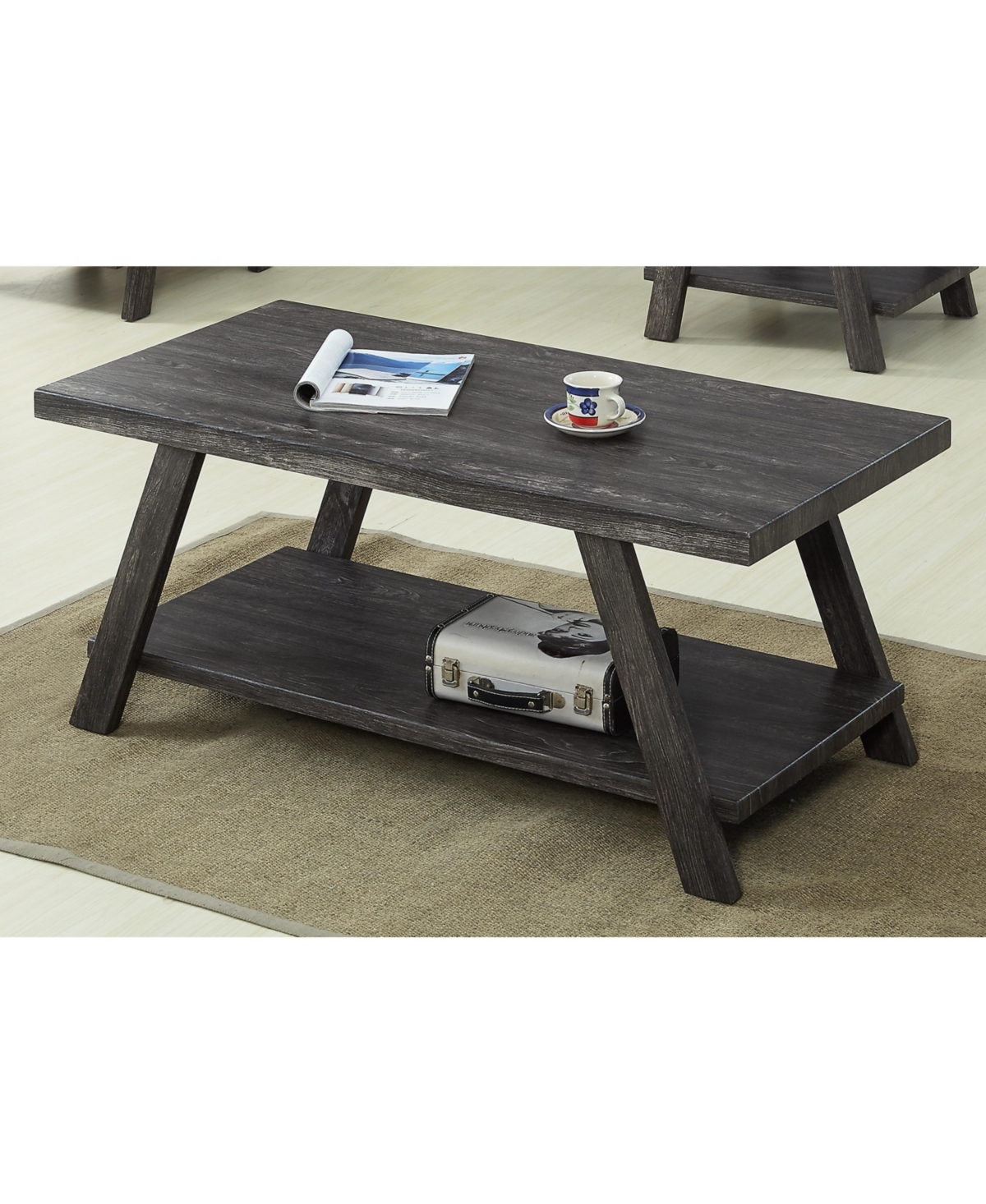 Streamdale Furniture Contemporary Replicated Wood Shelf Coffee Set Table in Charcoal Finish