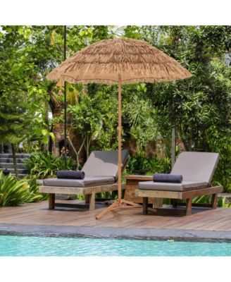 6.5 Feet Thatched Tiki Umbrella with Foldable Stand Push Button Tilt