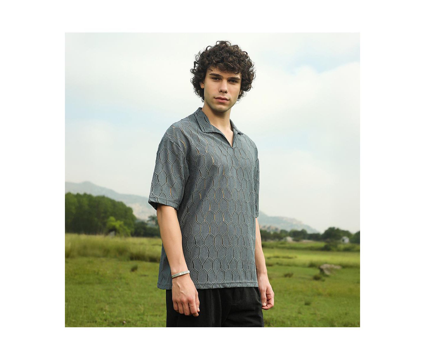 Мужская футболка Cahoot Campus Sutra Moon Grey Honeycomb-Knit Polo, цвет: Серый — фото 4