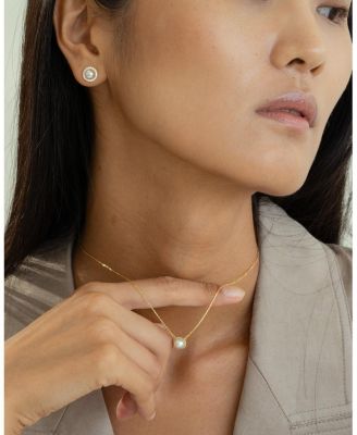 Sterling Silver 18k Gold Plated Eleanor Single Cultured Pearl Necklace & Stud Earrings Set Holiday Gift Guide