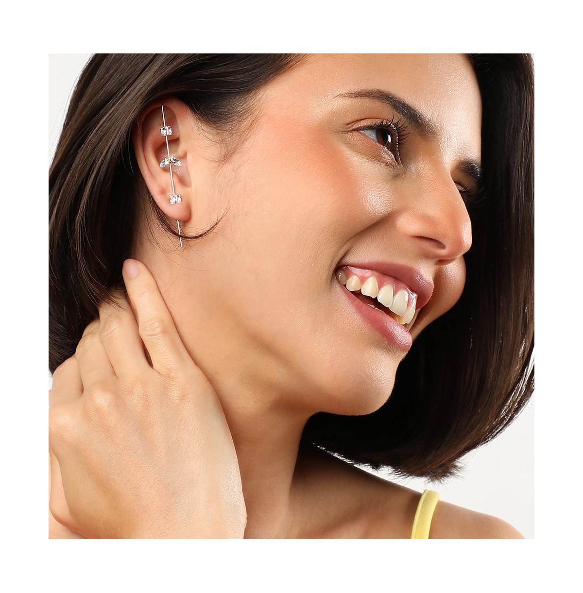 Sohi Gold-Plated Stones Cuff Earrings For Women
