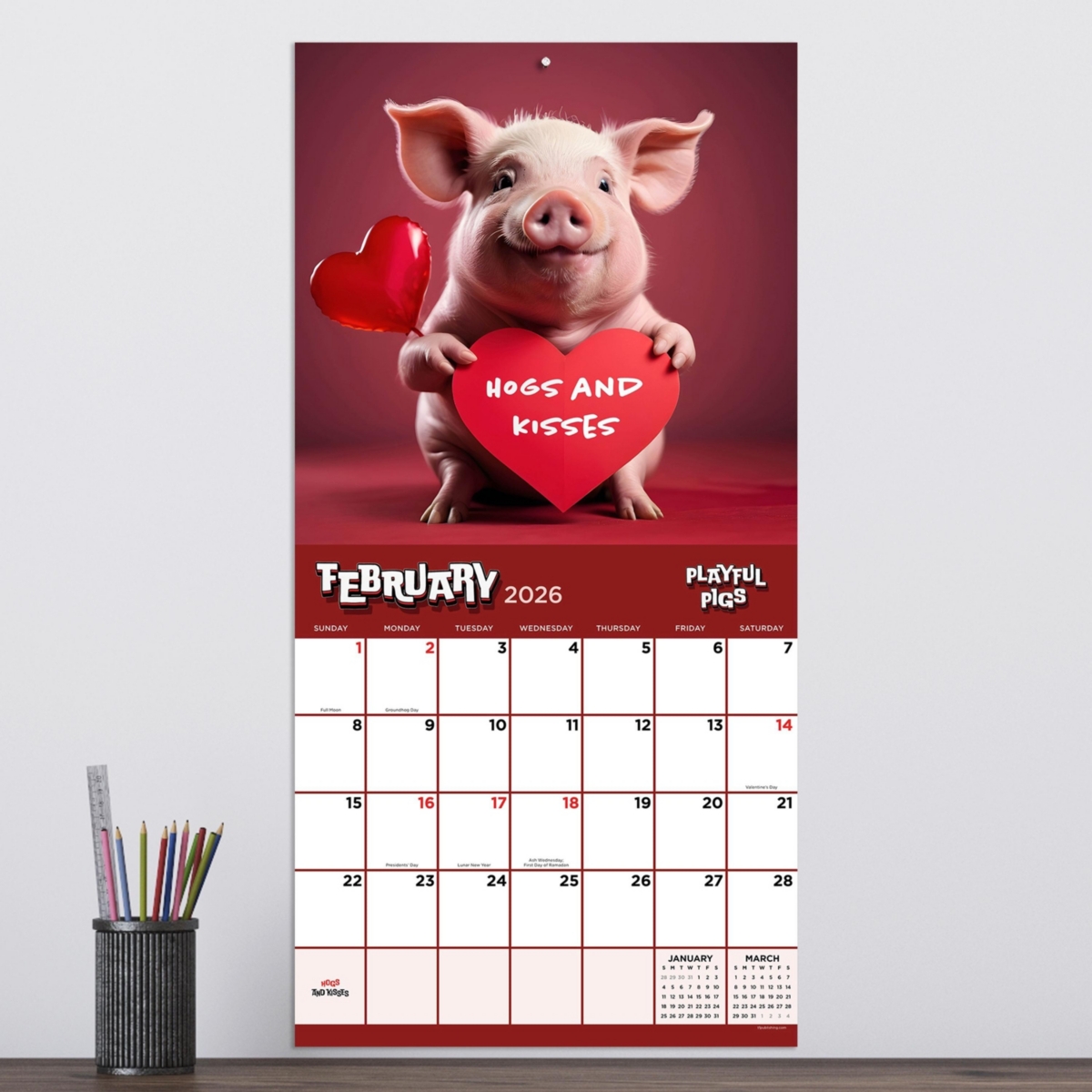 2026 Playful Pigs Wall Calendar - Multicolor