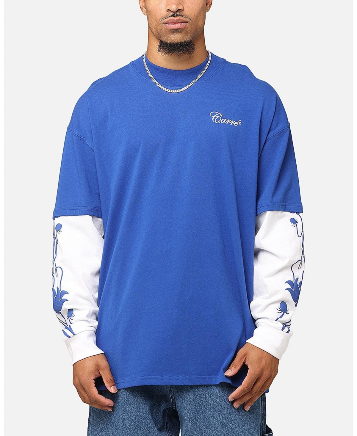Men's Rosebowl Layered Long Sleeve T-Shirt - Royal/white