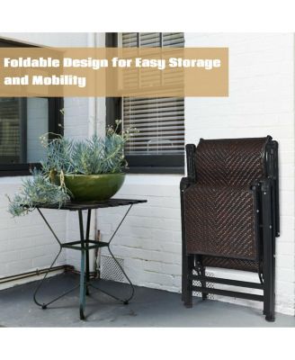 Patio Rattan Folding Lounge Chair Recliner Back Adjustable Beach Yard Pool