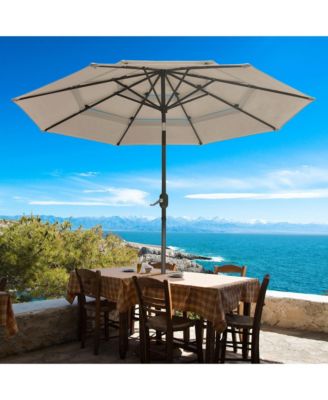 10 Ft 3 Tier Patio Umbrella with Crank Handle Push to Tilt Aluminum Backyard