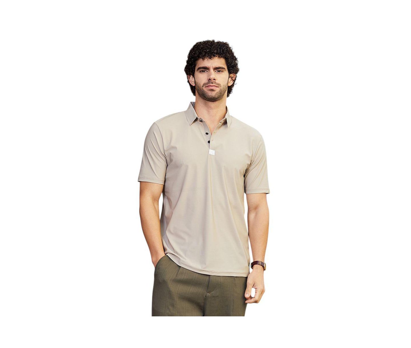 Мужская футболка Cahoot Campus Sutra Sand Beige Seamless Waffle Polo, цвет: Бежевый / Хаки — фото 1