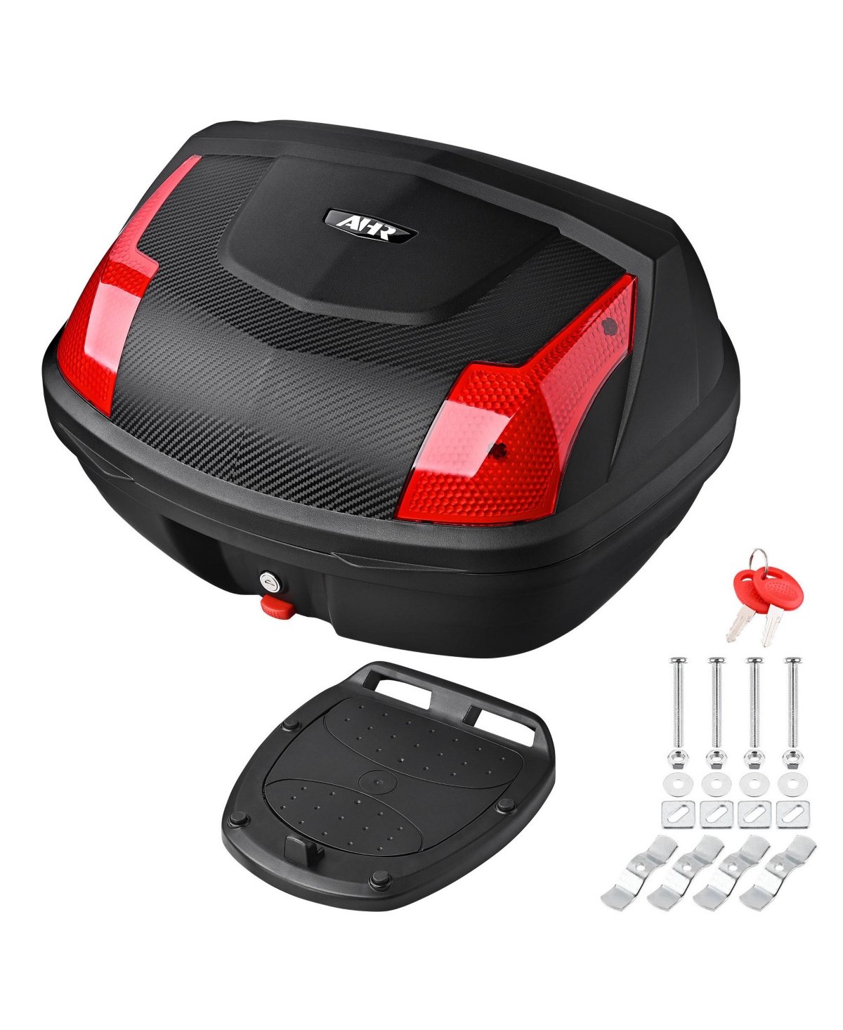 Ahr 48L Motorcycle Tour Tail Box Scooter Trunk Storage Lock Carrier Case for Helmet - Black