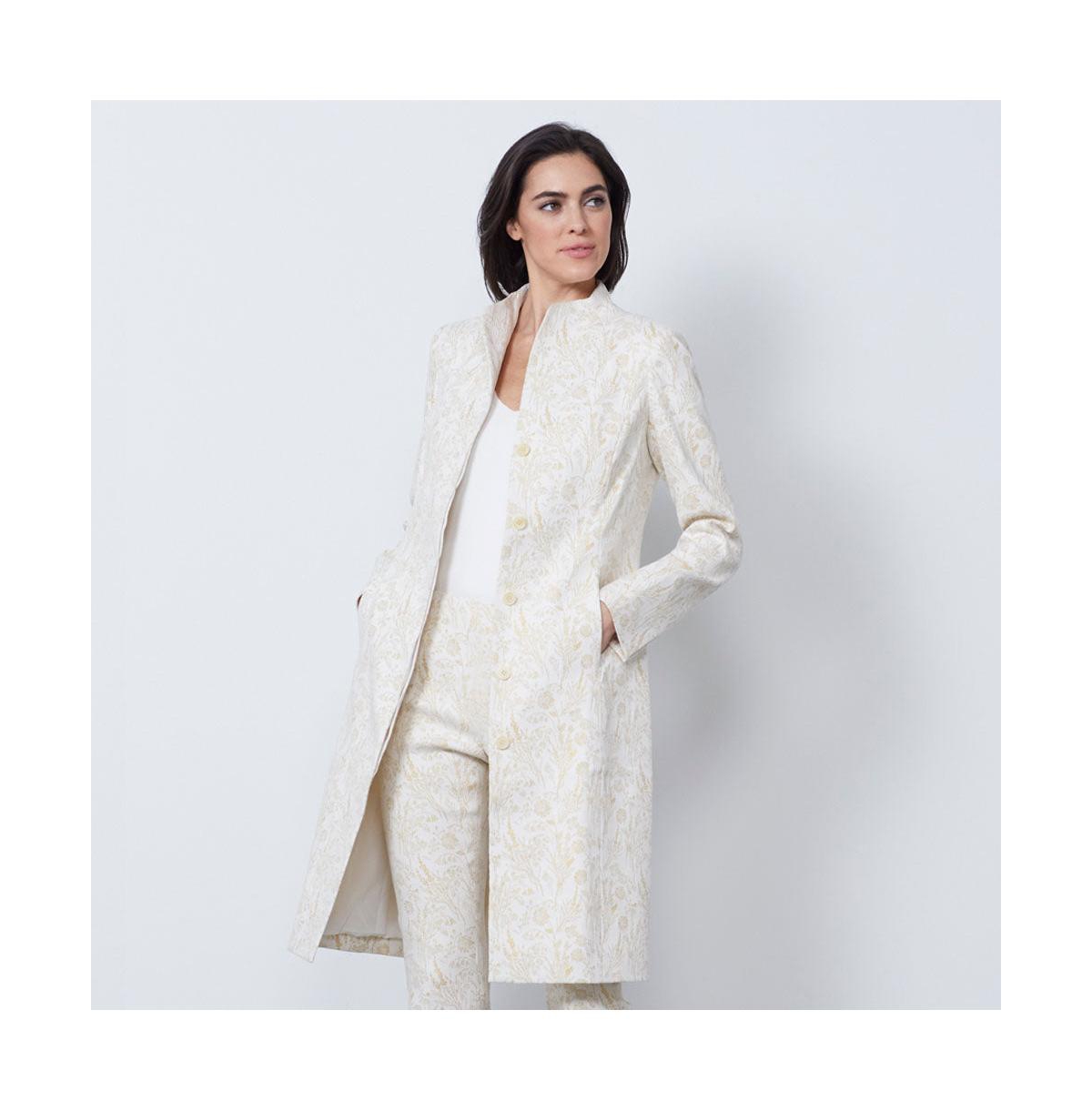 Women's Floral Jacquard Coat Dreamscape - Metallic gold yellow/ivory
