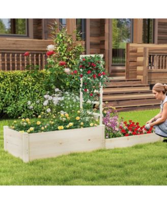 87" Raised Garden Bed with Trellis 2 Planter Boxes Open-ended Base for Patio