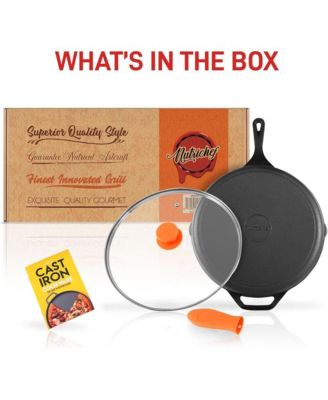 12'' Pre-Seasoned Cast Iron Pan with Glass Lid & Silicone Handle NCCI12 - Gray Iron